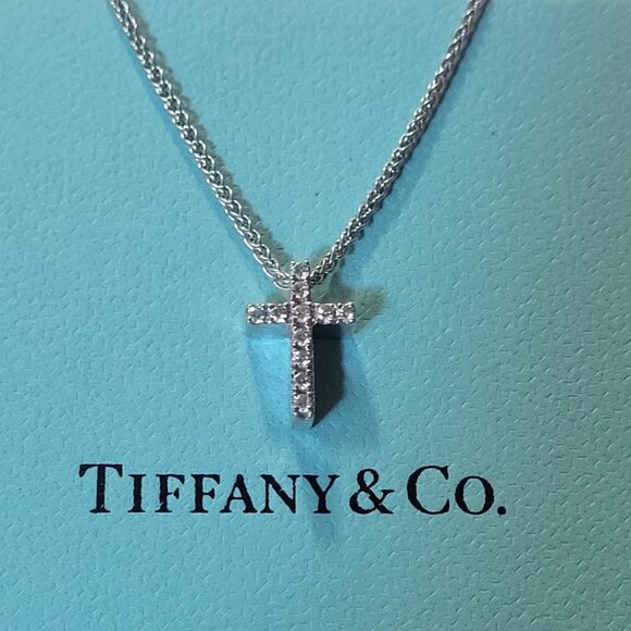 Tiffany 18k White Gold and Diamond Cross Necklace - Picture 1 of 7